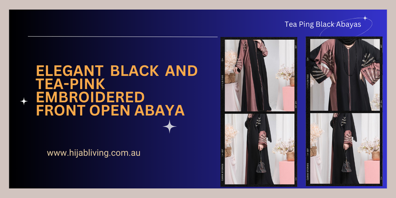 Elevate Your Wardrobe with the Elegant Black and Tea-Pink Embroidered Front Open Abaya
