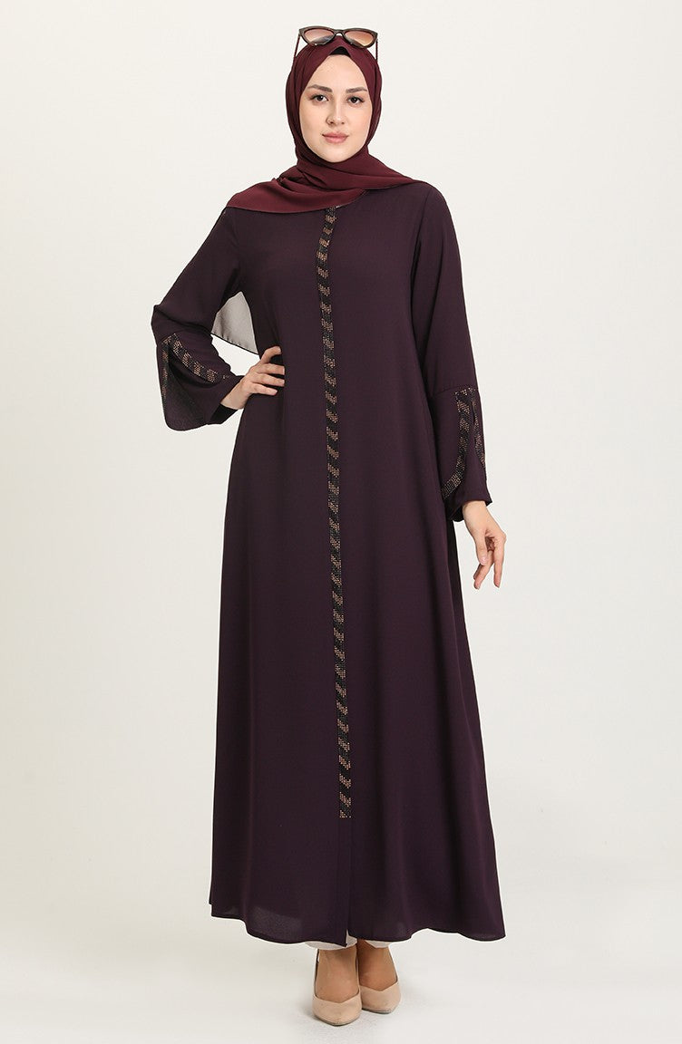 Plum Diamantes Abaya