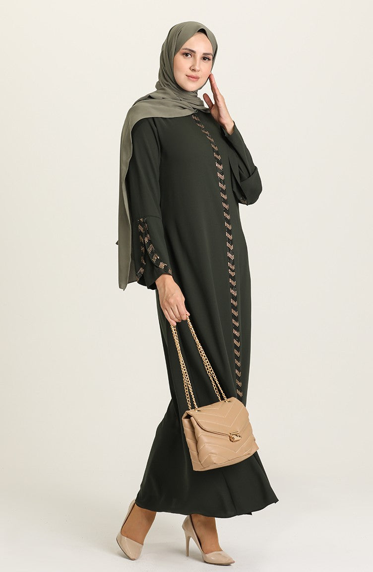 Khaki Diamantes Abaya