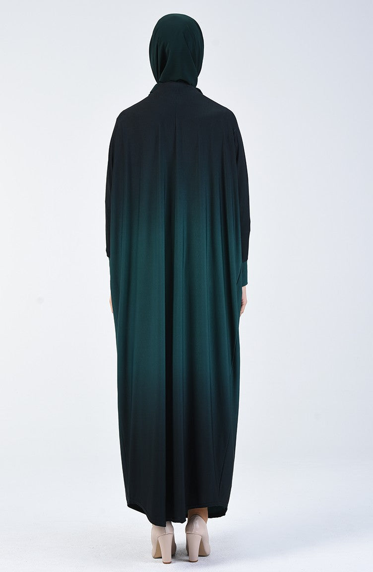 Emerald Green Bat Sleeve Double Shade Abayas
